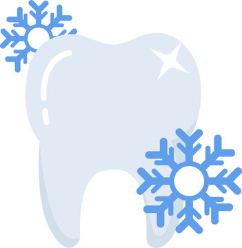 Winter dental health concept featuring tooth illustration alongside delicate snowflakes, promoting seasonal oral hygiene.