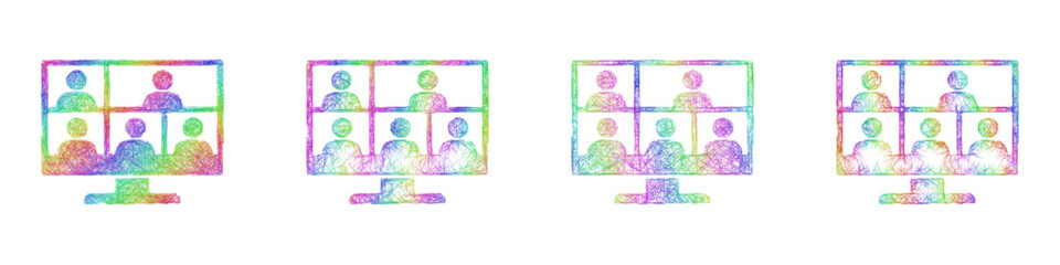 Fototapeta premium Multicolor sketch group video call icon design set
