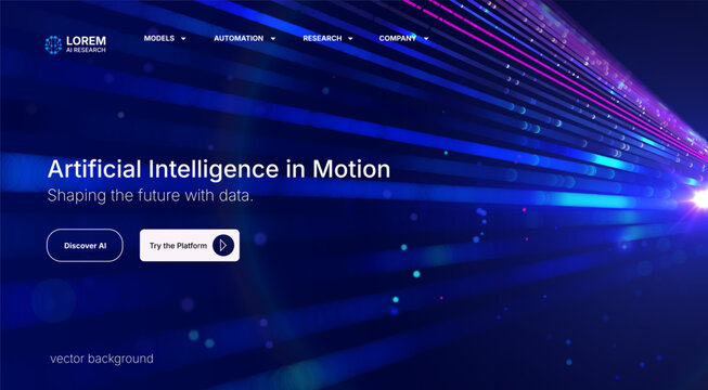 Abstract artificial intelligence background luminous data streams and network connections. Ideal for AI research, automation, SaaS and technology presentations of AI infrastructure, cloud computing