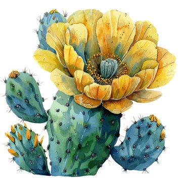 watercolor of Parodia Flower draw illustration, isolated on a white background.