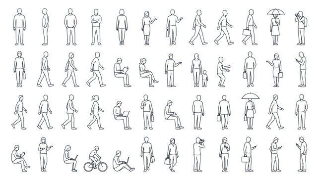 CAD Drawing Collection Diverse Human Figures for Architectural and Design Projects