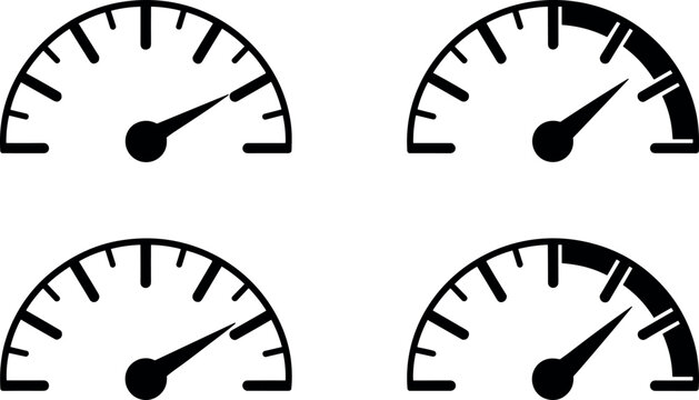 Speedometer Gauge Icon Collection with Performance Meter Symbols for Dashboard, Automotive, and Technology Design Concepts