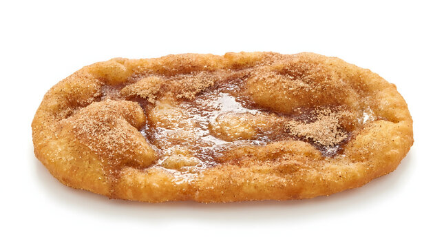 Traditional Canadian BeaverTail fried dough pastry topped with sweet cinnamon and sugar, isolated on white background