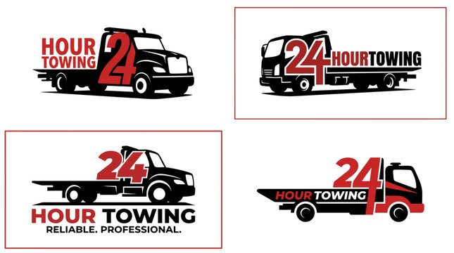 24 Hour Towing Reliable Professional Service Badge Vector
