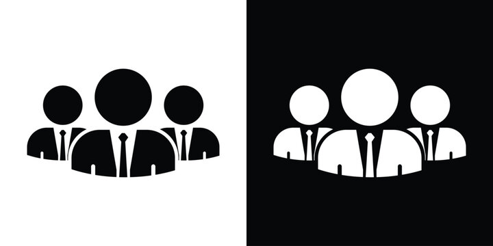 Group of three businessmen avatars in suits, ideal for representing a professional corporate team, human resources, leadership, and community networking graphics.