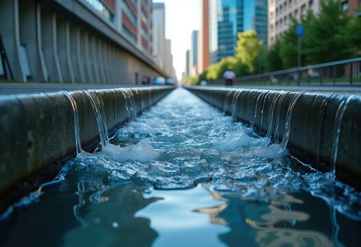 Intricate Rainwater Drainage Channel Water Flow System Urban Infrastructure Fluid Dynamics