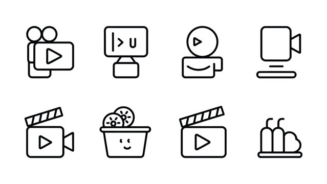 Black and white line icons for video recording and editing software interface elements