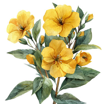 Monkey Flower Flower, colorful watercolor painting with bold outlines, isolated on a white background.