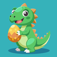 Fototapeta premium Cute cartoon green dinosaur dragon character illustration playful fantasy animal design