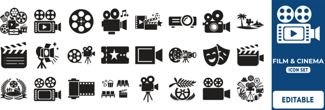 Minimal Film and Cinema Icon Collection for Video Production Design