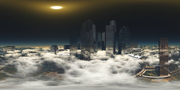 Panorama of clouds, HDRI, environment map , Round panorama, spherical panorama, equidistant projection, panorama 360, flying above the clouds,sky above the clouds, 3D rendering