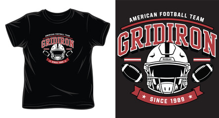 Fototapeta premium American football helmet icon logo with footballs and typography for sports team merchandise and graphic design.