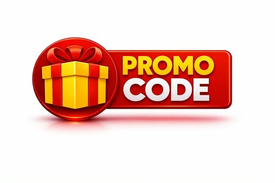 Promo code badge with gift box icon in red background