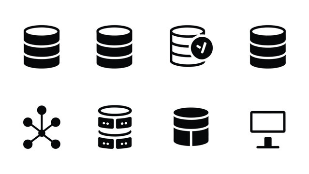 Database and computer icons for data storage and network connection  data management