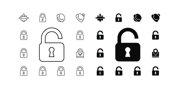 Modern security icons set with open and closed padlocks