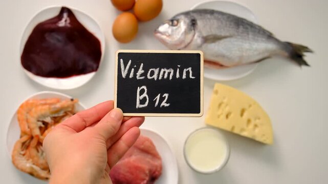 Foods that contain vitamin B12. Selective focus.