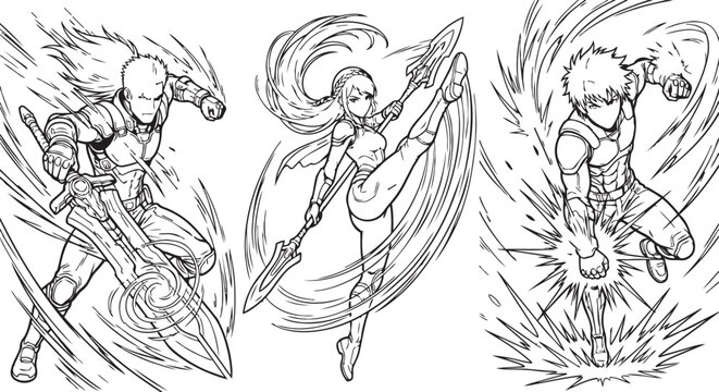 Dynamic Anime Action Character Vector Silhouette
