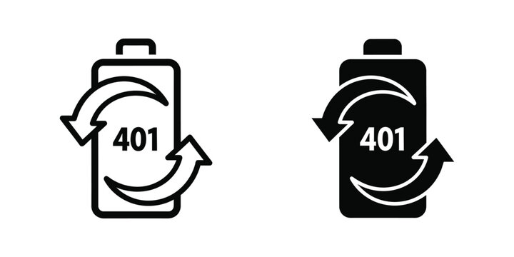 Recycling battery symbol with 401 code arrows icon