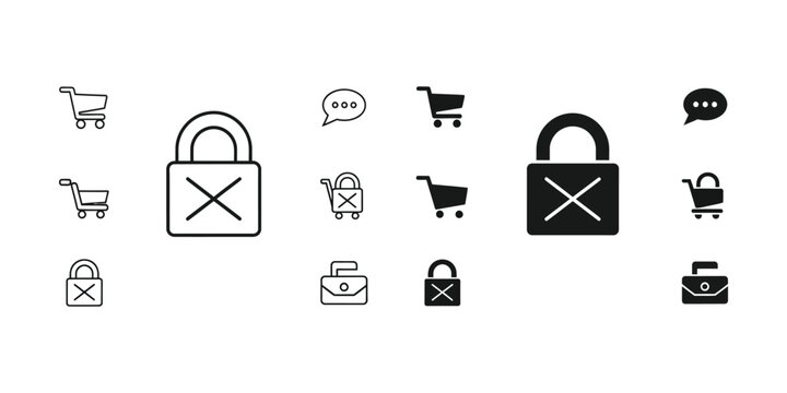 Shopping cart and payment icons with lock symbols