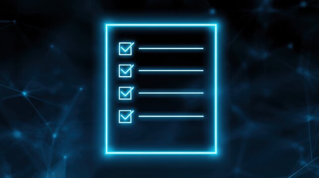 Neon glowing checklist document icon