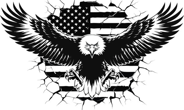 United States Shape Eagle American Flag Graphic. a fierce bald eagle with wings fully spread wide,
Vector illustration eps10