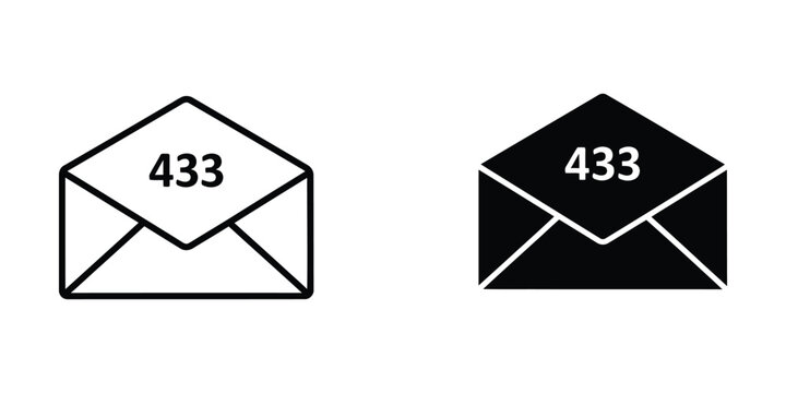 Minimalist envelope icon with number 433 in two styles