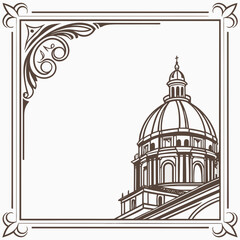 Brown illustration of a domed building with ornate frame © Arif