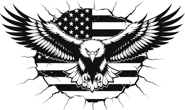 United States Shape Eagle American Flag Graphic. a fierce bald eagle with wings fully spread wide,
Vector illustration eps10