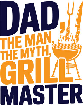 Dad the grill master cooking on barbecue with fire and smoke