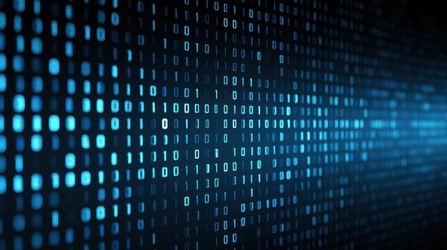Abstract background of glowing blue digital binary code