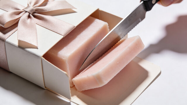 Natural handmade soap bars pastel skincare products artisan cosmetic collection organic cleansing blocks minimal spa aesthetic luxury bath accessories wellness hygiene concept soft color palette recta