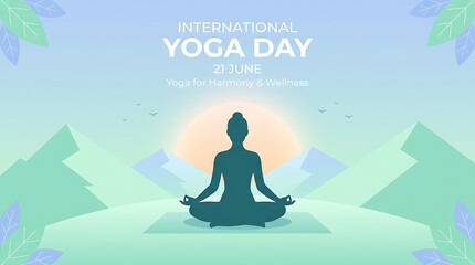 Obraz premium Silhouette of a person meditating in lotus pose on international yoga day
