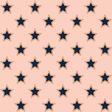 Seamless pattern created from dark navy blue stars, edged with taupe and camel on a beige background