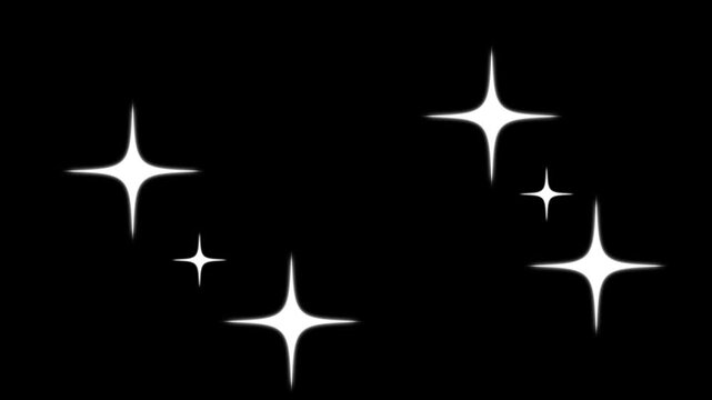 shining flashing twinkle stars,Sparkling star light glitter motion animation, twinkle flat star on black screen, 4k star sparkle vector doodles.