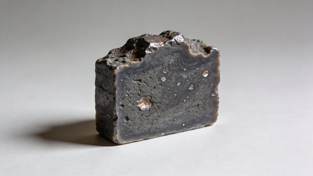 Meteorite inspired handmade soap dark cosmic skincare product rugged textured artisan soap bar celestial themed cleansing product black mineral soap metallic shimmer handcrafted luxury soap galaxy ins