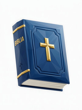 blue bible with golden cross and lettering