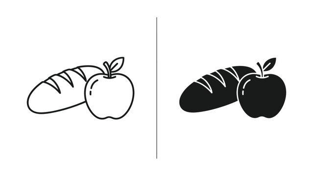Hand-drawn line art of two apples with leaves and worm illustration