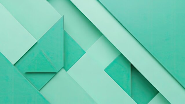 Abstract turquoise geometric shapes with overlapping triangles and rectangles