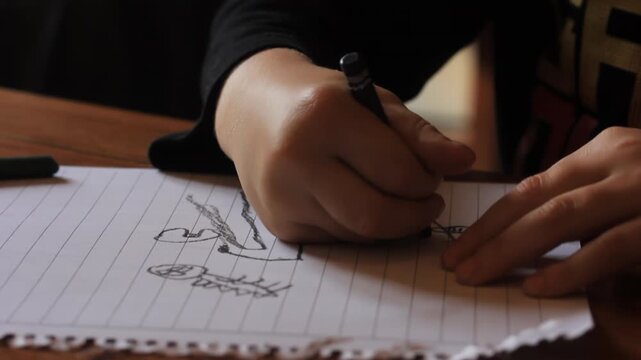 Child Drawing In Notebook At Home