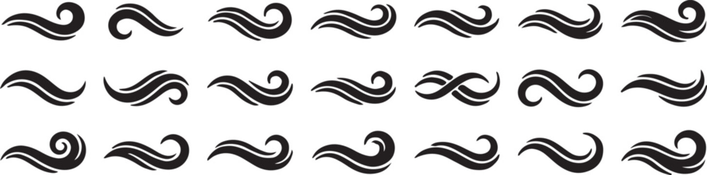 Collection of 15 unique swirl wave design elements