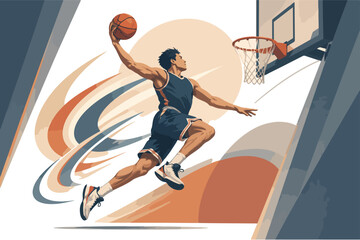 Basketball player dunking ball at hoop with abstract background © Nargis