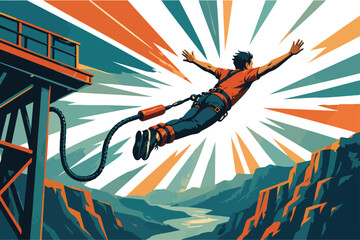 Bungee Jumper Leaping from Platform with Explosive Rays © Nargis