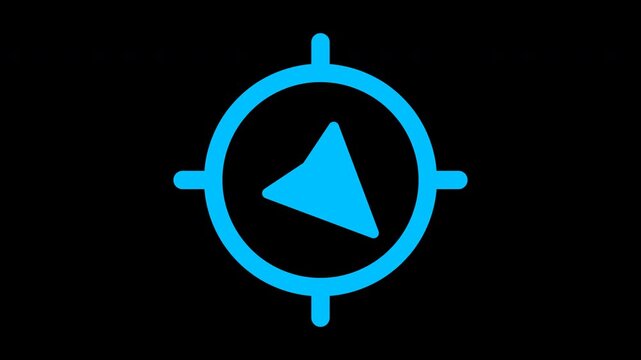 Cyan blue navigation arrow compass spinning direction pointer animation loop 4K