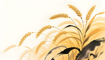 Fototapeta premium Joyful summer harvest illustration of golden wheat waves