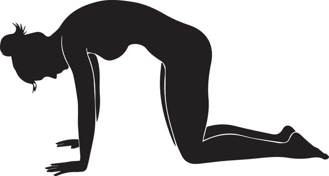 Black dog stretching on white background in minimalist line art style