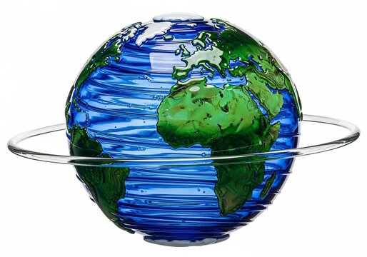 3d globe with metal axis and ocean reflections