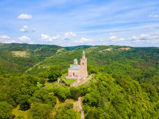 Fototapeta premium Patriarchal Cathedral, Tsarevets Fortress aerial view, Veliko Tarnovo