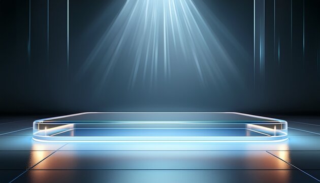 product light platform empty acrylic platform under precise spotlight soft halo on floor perfect for advertising compositions