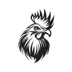 Fototapeta premium Stylized black rooster head silhouette on white background for design