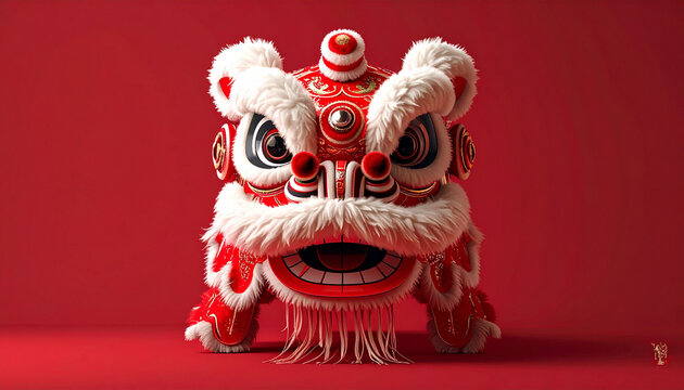Chinese lion dance costume on red